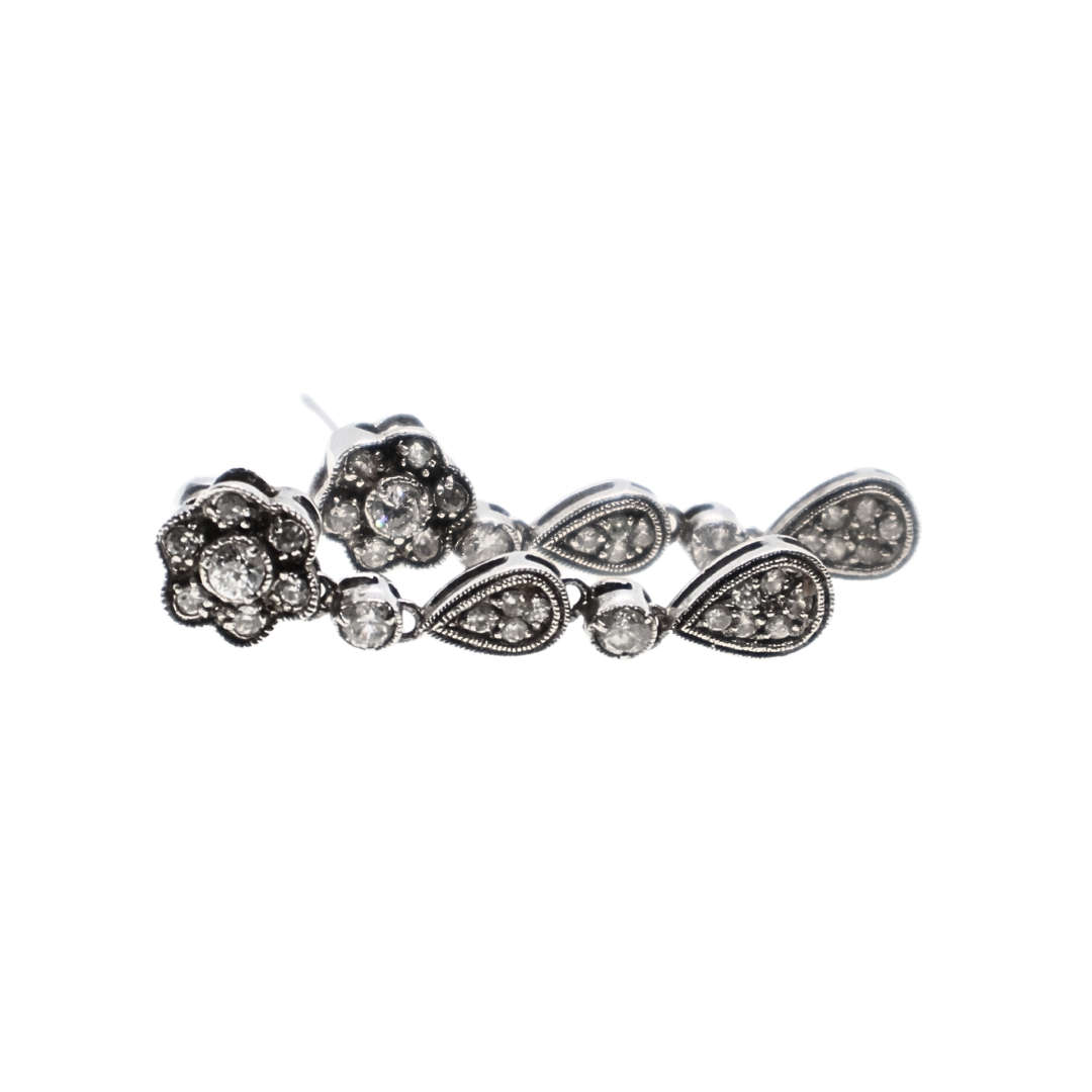 Earrings - Drop Earrings with Diamantes. Flower Design - ML3690