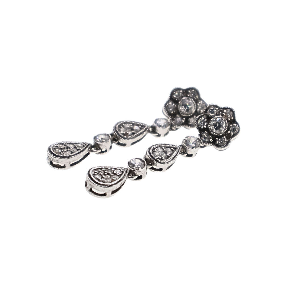 Earrings - Drop Earrings with Diamantes. Flower Design - ML3690