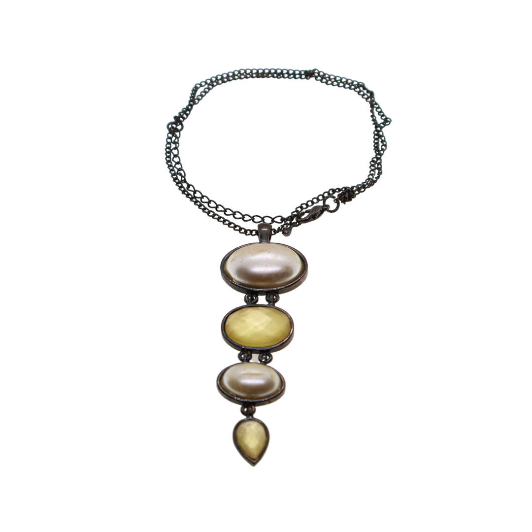 Pendant - Metallic Tone Rustic Chain With 4 x Hanging Oval Stones - ML3696