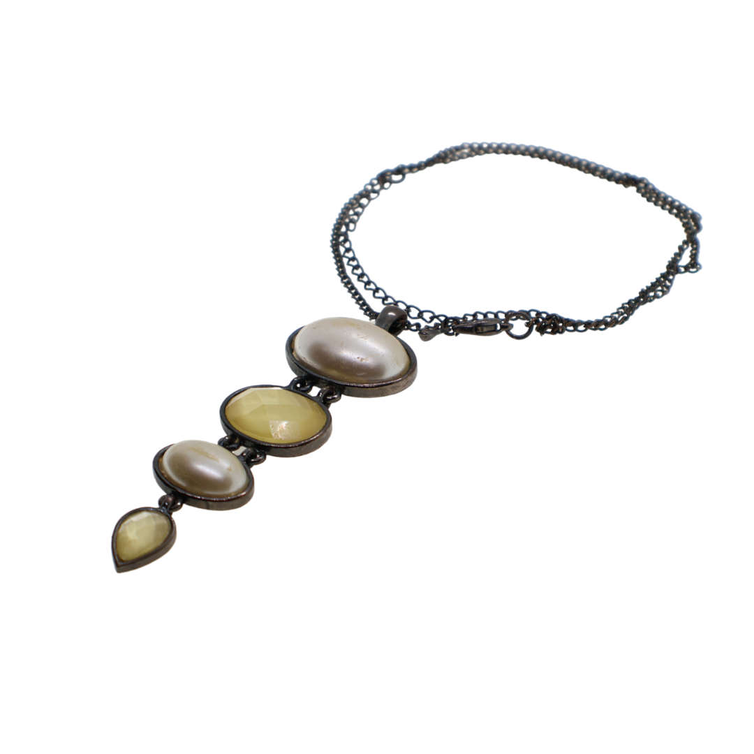 Pendant - Metallic Tone Rustic Chain With 4 x Hanging Oval Stones - ML3696