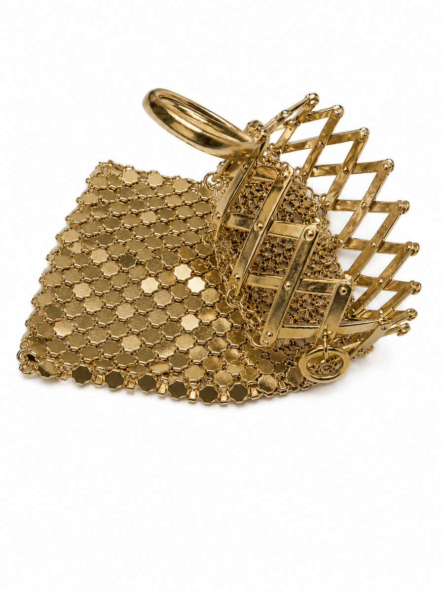 Vintage Gold Tone Mesh expandable purse - ML3718
