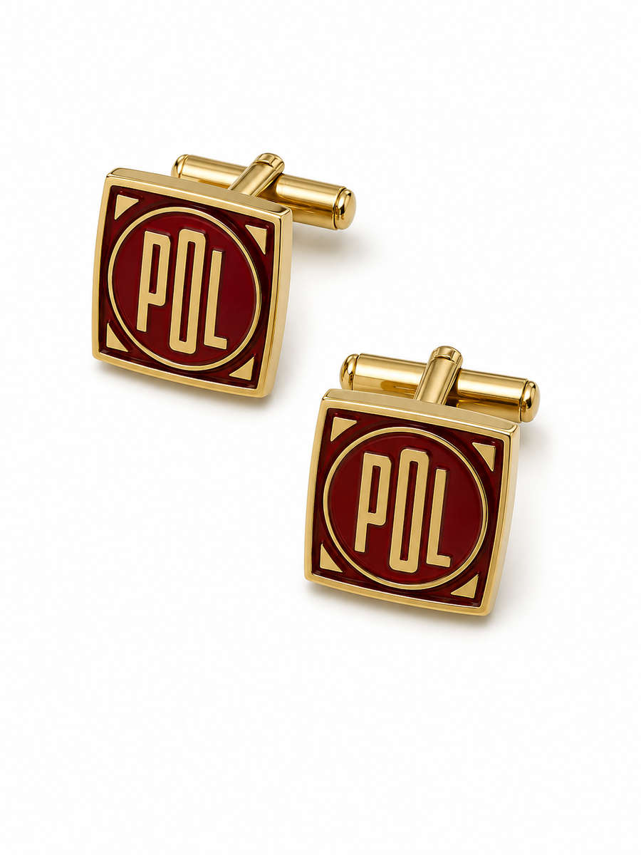 Vintage Gold Tone Cufflinks with red circle. In original box - ML3721