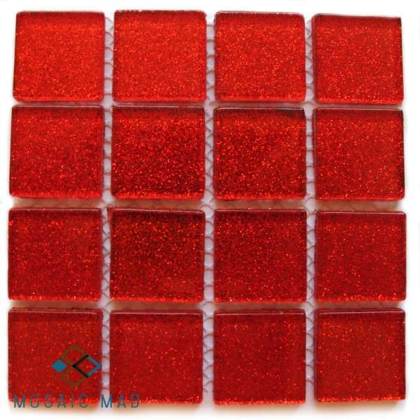 Glitter Crystal Glass Mosaic Tiles 25mm x 25mm- RED