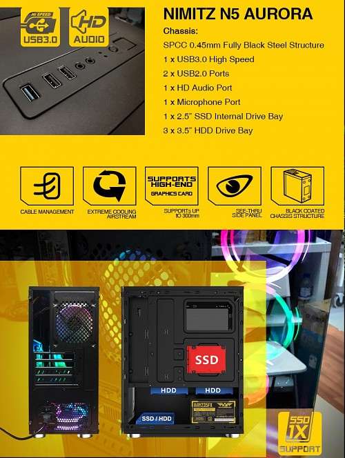Armaggeddon Nimitz N5 Aurora Micro ATX Gaming PC Case