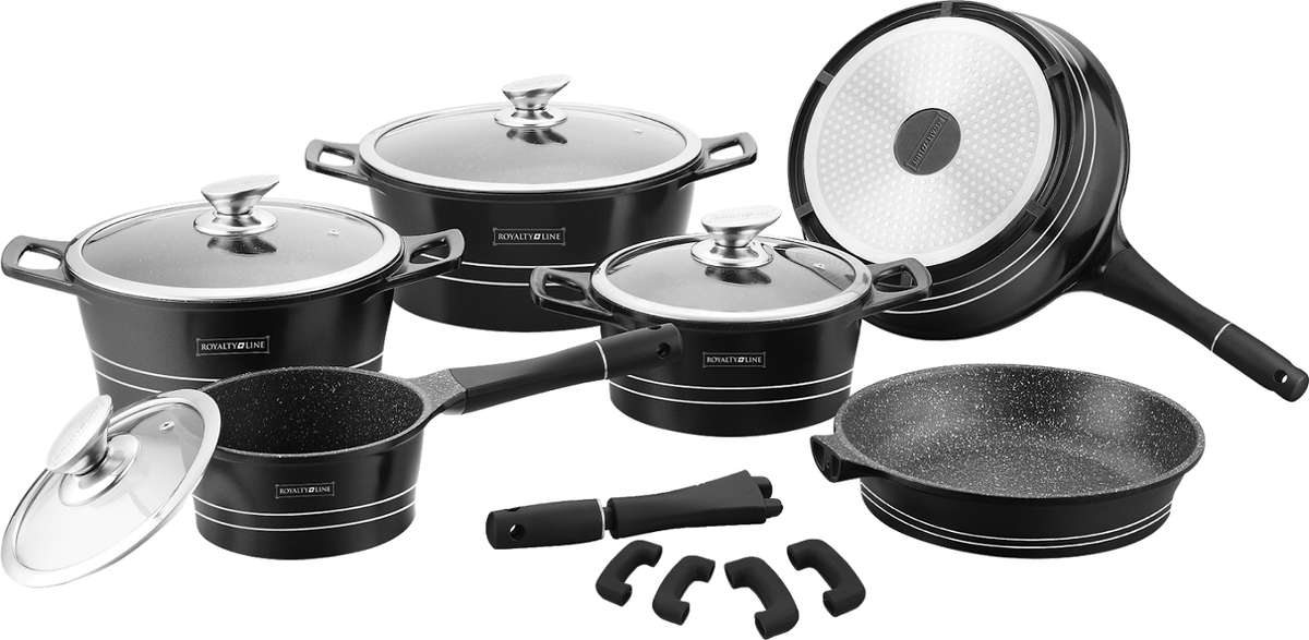 Royalty Line - 13 Pieces Non-Stick Marble Coating Cookware Set - Black (READ THE DESCRIPTION)