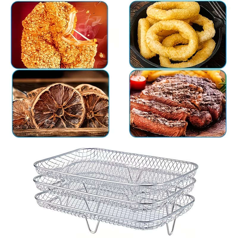 7pcs Stainless Steel Air Fryer Accessory Set: Stacking Rack, Elevation Pad
