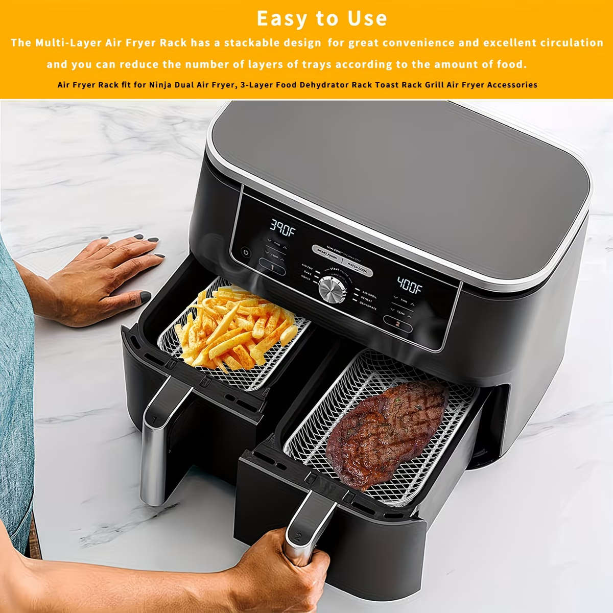 7pcs Stainless Steel Air Fryer Accessory Set: Stacking Rack, Elevation Pad