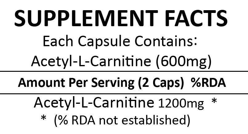 Acetyl-L-Carnitine 100 Capsules (600mg) - 0.30kg