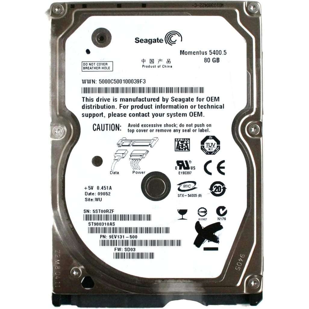 80GB Seagate 2.5" SATA 5400rpm 8MB Notebook HD
