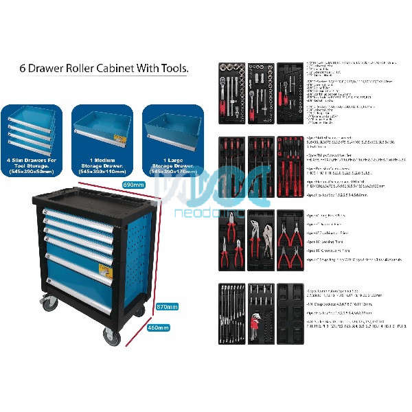 Tool Kit 174 Piece 6 Drawer W/4 Wheels