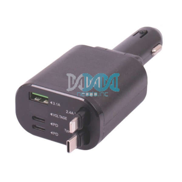 Car Charger 5 In 1 With Retractable Charging Cables