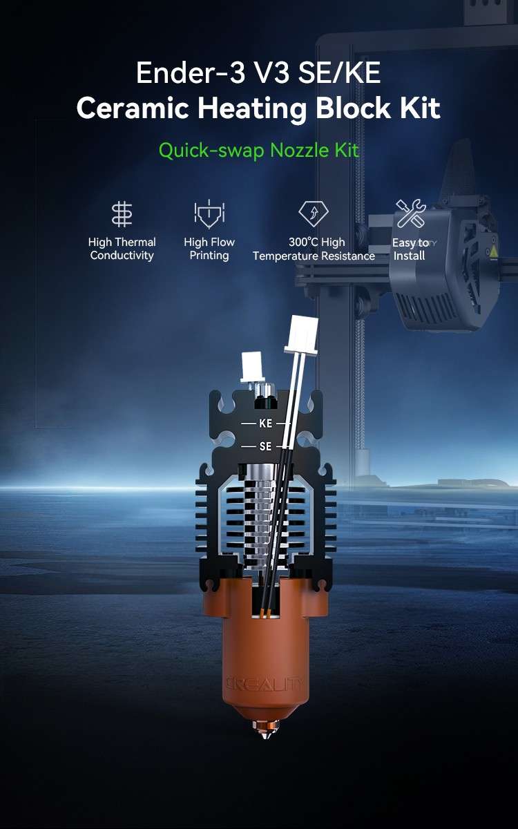Ender-3 V3 SE/KE Ceramic Heating Block Kit-Quick-swap Nozzle Kit