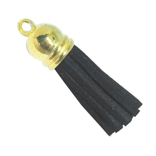 10pcs Tassel, Black Leather with Gold Cap