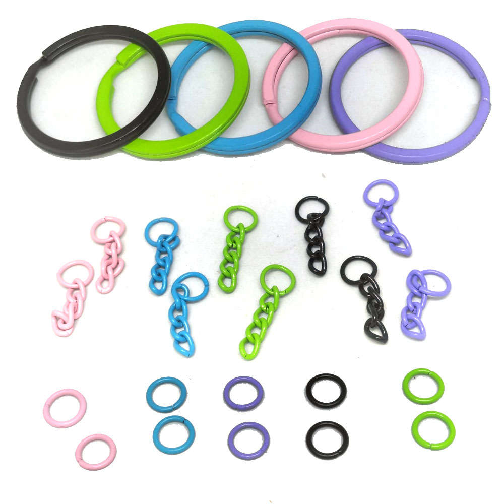 Mixed pack of Colour 30mm Flat Split Rings, Chains and Jump rings