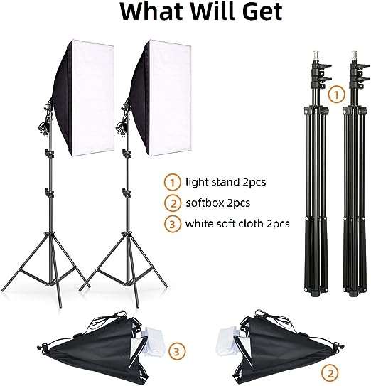 2 Single Socket Softbox Studio Lighting Kit  Continuous Lighting for Photography &amp; Video