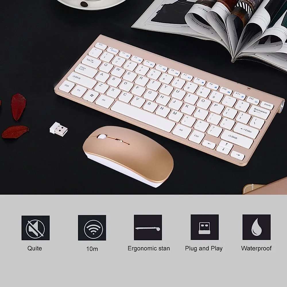 Keyboard and Mouse Wireless 2.4GHz Connectivity - Thin Set Keyboard and Optical Mouse