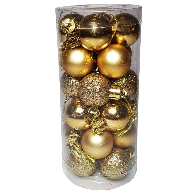 Tiny Baubles - Christmas Balls 24 Pack - Yellow Gold Tones