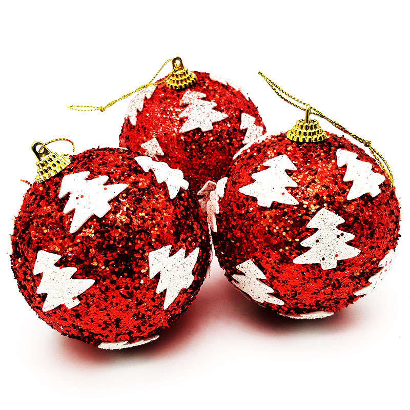 Christmas Baubles -Red Trees Christmas Balls - 3 Pack