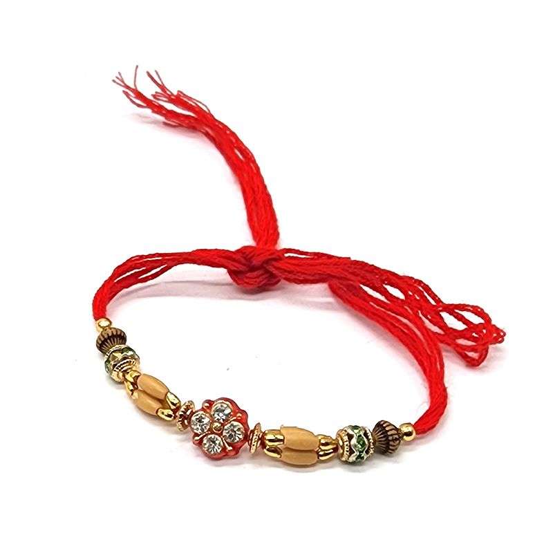 pX Raksha Bandan Rakhi Imitation Ruby Diamante Emerald Red String Rahkee