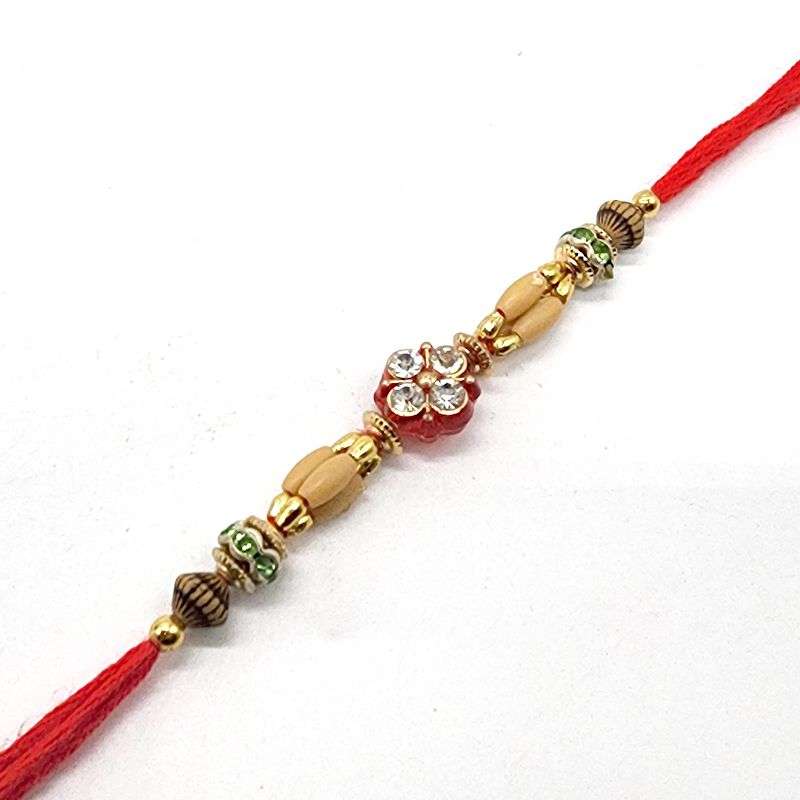 pX Raksha Bandan Rakhi Imitation Ruby Diamante Emerald Red String Rahkee
