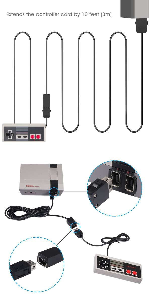 Nintendo Classic Mini Controller 3m Extension Cable - Generic (NES / SNES / Wii / Wii U)(New) -