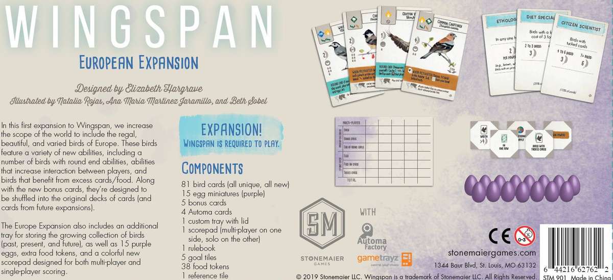 Wingspan: European Expansion (New) - Stonemaier Games 1000G