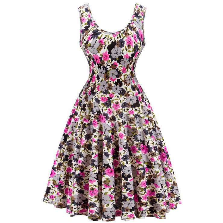 1960's Vintage Rockabilly Floral Print Garden Picnic Dress Party Cocktail Dress