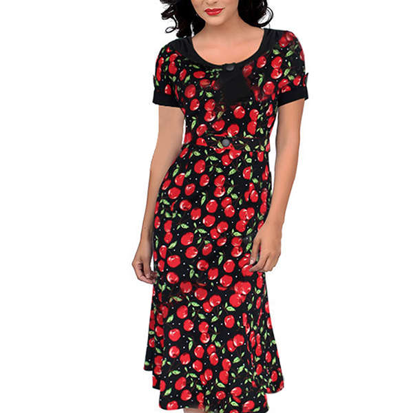 Fashion Short Sleeve Cherry Print Dresses