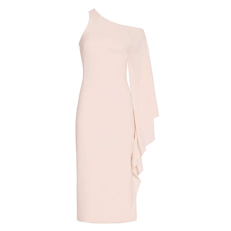 Women's Sexy Light Pink Oblique Collar Long Sleeve Bodycon Dress