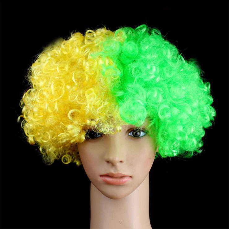 Unisex Green Yellow Explosion Head Curls Brazil Flag Carnival Cosplay Party Wig MS19645