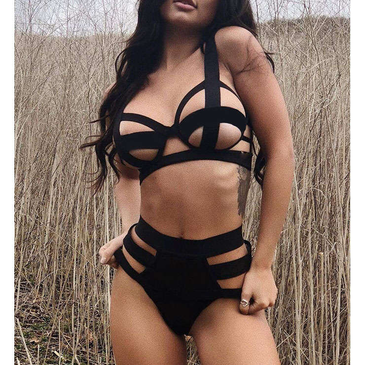 Sexy Cut Out Elastic Bandage Plus Size Bra and Panty Lingerie Set