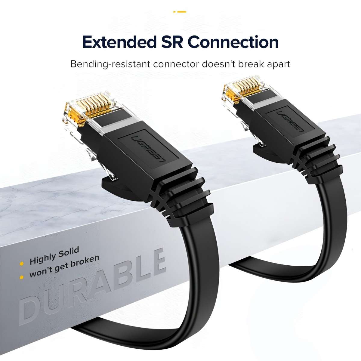 UGREEN NW102 Cat6 U/UTP Flat Ethernet Cable 1m - Black