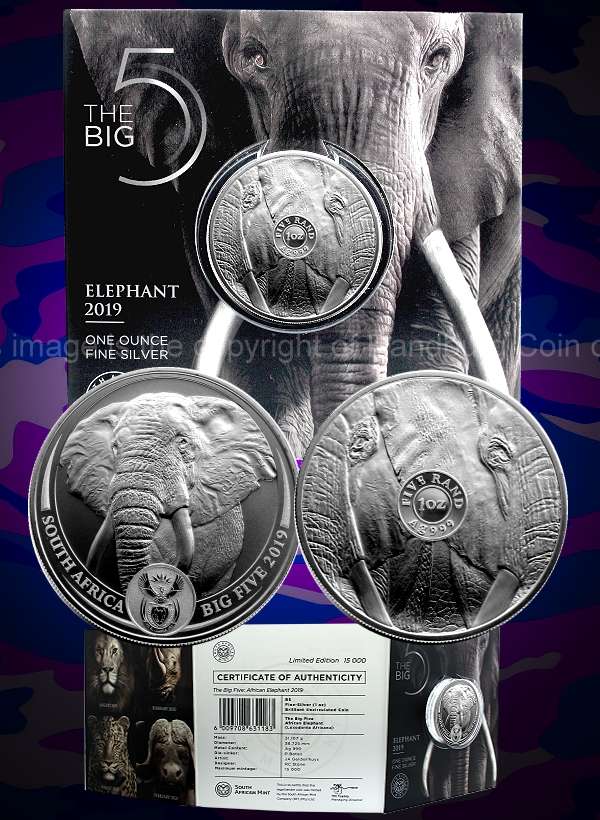 *#* BRAND NEW!!! - 2019 R5 1oz Fine Silver Brilliant Uncirculated Big Five African Elephant *#*