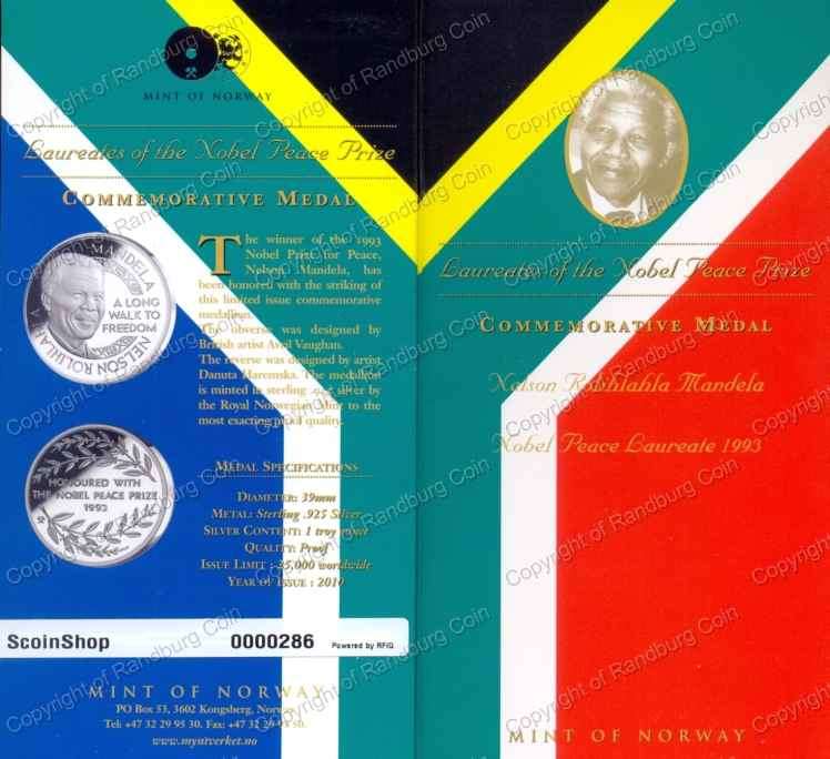*#* 2010 Mandela Silver Proof Norway 1oz Nobel Peace Winner*#*