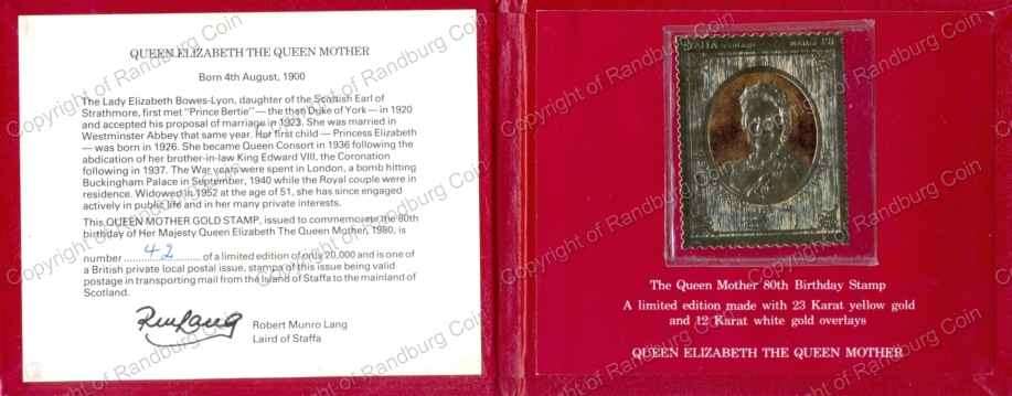 *#* 1980 Queen Mother 80th Birthday Gold Stamp *#*