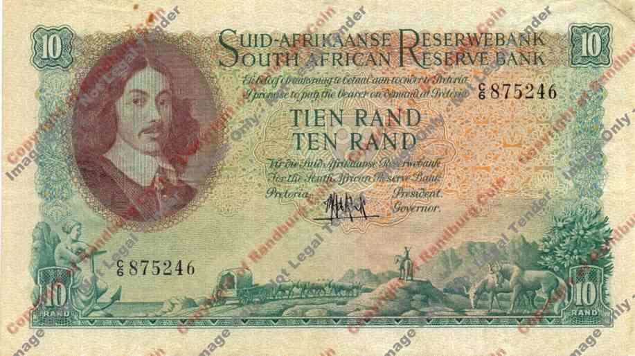 *#* MH DE KOCK - 4th Issue - Ten Rand Afr/Eng VF - Gem clip marks *#*