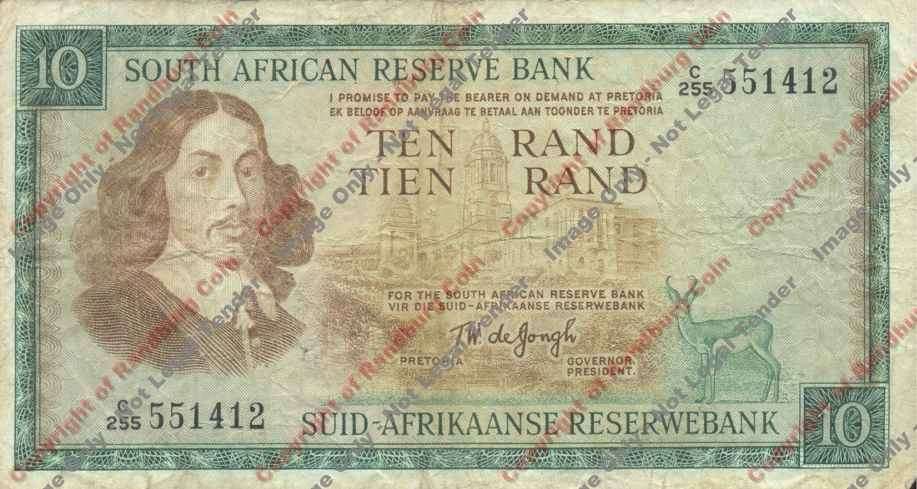 *#* TW de JONGH - 1st Issue - 10 Rand Eng/Afr - F - see description *#*
