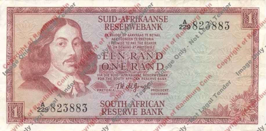 *#* TW de JONGH - 1st Issue - 1 Rand 1967 Afr/Eng - VF *#*