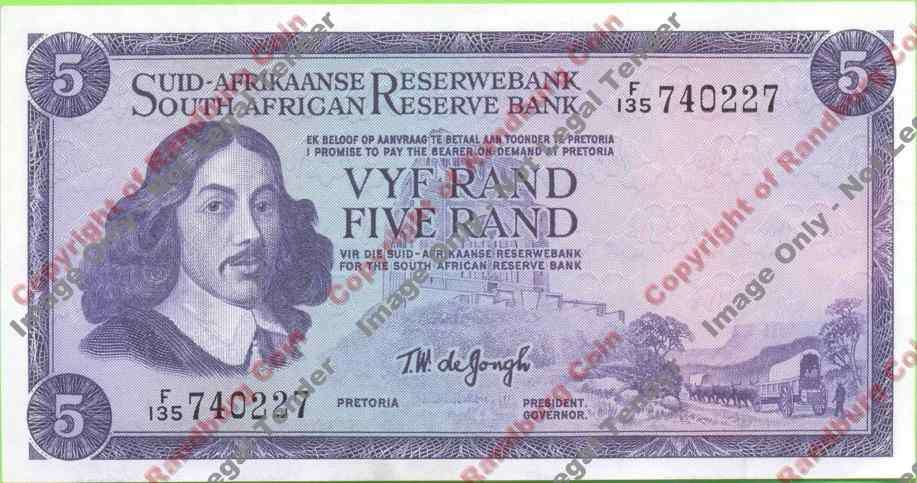 *#* TW de JONGH - 1st Issue - 5 Rand Afr/Eng - EF+ *#*