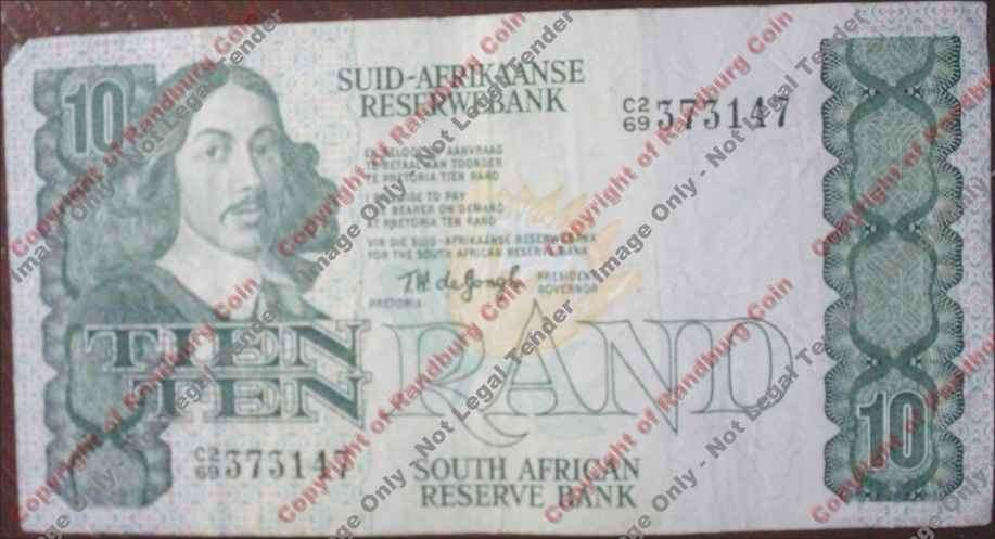 *#* TW de JONGH - 4th Issue - 10 Rand - VF - Staple holes *#*