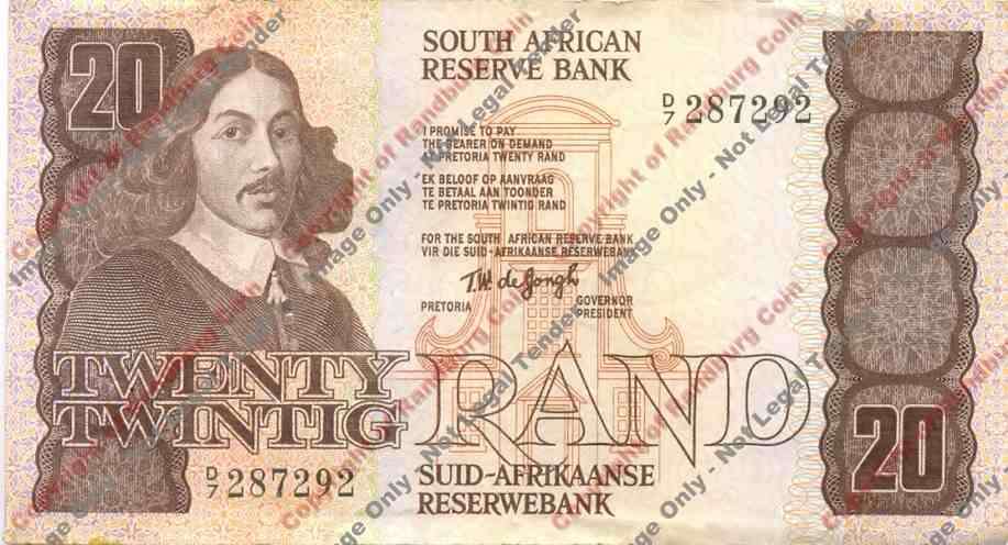 *#* TW de JONGH - 4th Issue - 20 Rand - VF+ - see description *#*