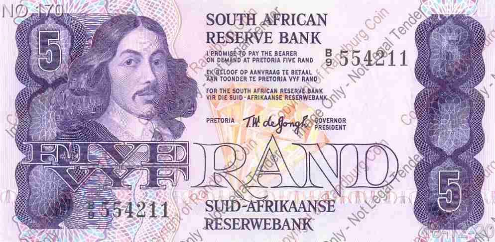 *#* TW de JONGH - 4th Issue - 5 Rand - AU - Serial no. 111111 *#*