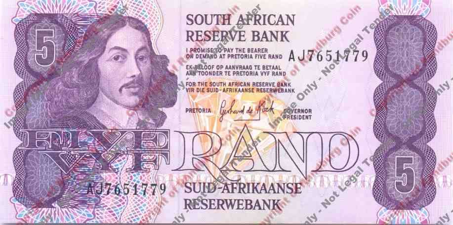 *#* GPC De Kock 3rd Issue - Five Rand Note 1989 EF+ *#*
