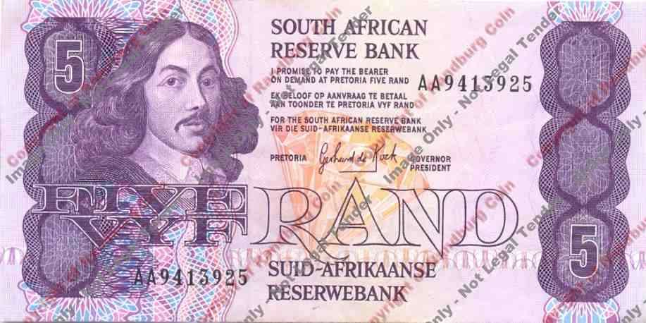 *#* GPC De Kock 3rd Issue - AA - Five Rand Note 1989 VG - portion of left hand border gone *#*