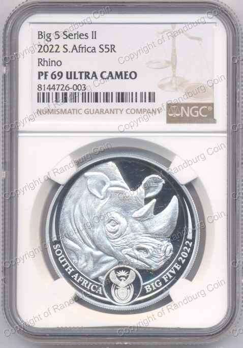 2022 Fine Silver 1oz Proof R5 Rhino - Big Five Series ii NGC PF 69