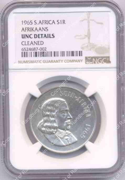 *#* 1965 NGC SLABBED SILVER R1 Afrikaans UNC Dets Cleaned - LOW mintage *#*