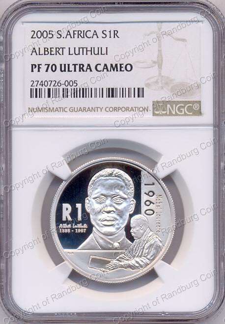 *#* 2005 NGC SLABBED ALBERT LUTHULI R1 SILVER PF 70 ULTRA CAMEO *#*