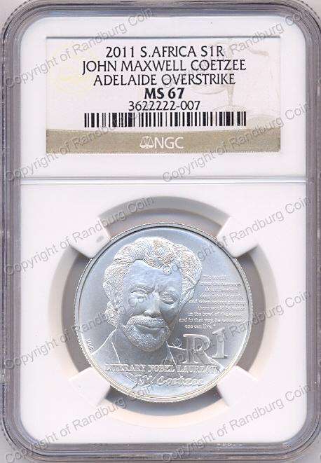 *#* 2011 JM COETZEE - ADELAIDE OVERSTAMP R1 SILVER NGC GRADED MS67 *#*