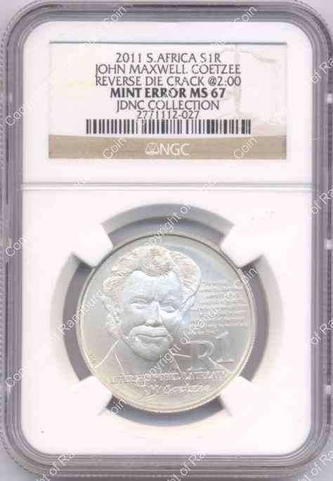 *#* 2011 JM COETZEE - R1 SILVER NGC GRADED MS67 - with Die Crack *#*
