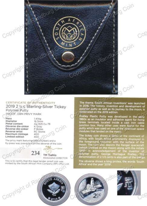 *#* 2019 SA Mint Flypress Tickey - Polymer Putty - DBN Mintmark mintage 400 *#*